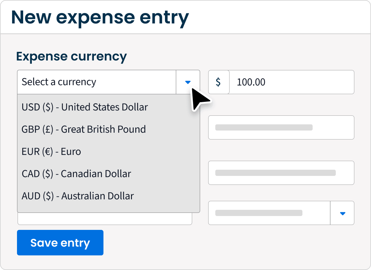 Multi-currency expense billing